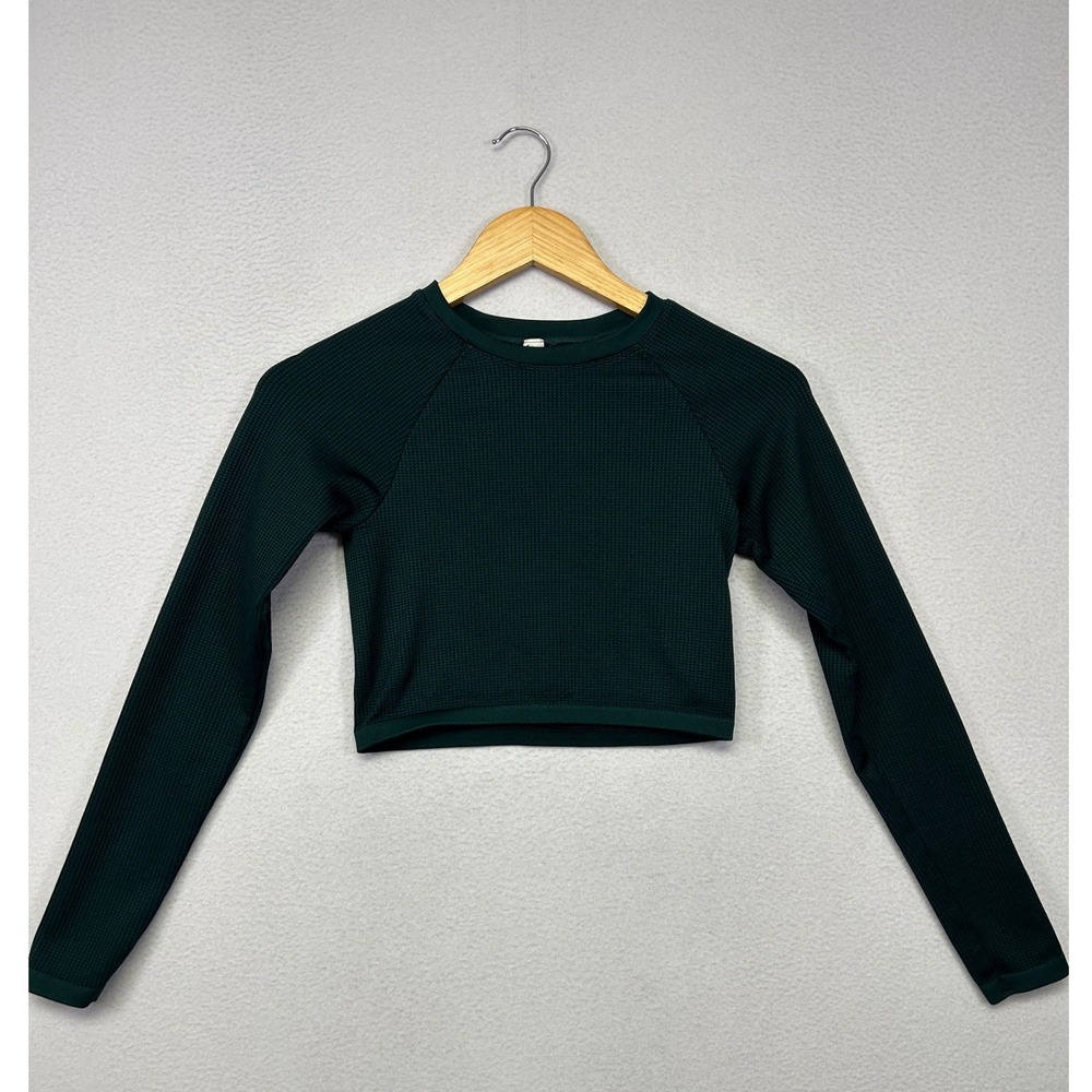 Athleisure Gorpcore OFFLINE by Aerie Womens S Green Waffle Knit Crop Top
